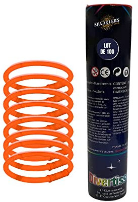SPARKLERS CLUB Set di 100 braccialetti FLuorescents luminosi, 100 connettori inclusi, cinturino colore fluo ideale per feste e qualsiasi evento, Baton Fluo Glow, 200 mm
