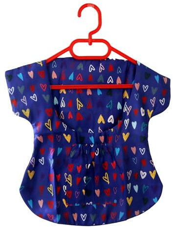 Clothes Peg Apron with Hanger - Practical Storage and Organisation for Laundry, Kitchen and on the Go, Purple/Blue with Hearts, 40cm x 30cm