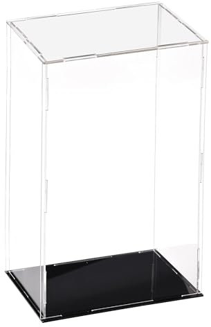 Recogwood Transparente Acryl-Vitrine, 15 x 10 x 30 cm, zusammenbaubar, Würfel-Organizer, Ständer, staubdichter Schutz, Vitrine mit schwarzem Sockel für Actionfiguren, Spielzeug, Sammlerstücke