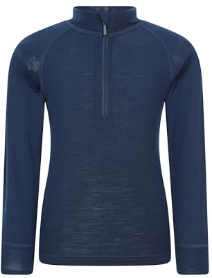 Mountain Warehouse Kids Merino Half-Zip Top - Antibacterial, Lightweight, Breathable & Moisture Wicking for Boys & Girls - Best for Autumn Winter, Camping & Outdoors Navy Kids Size 11-12 Years