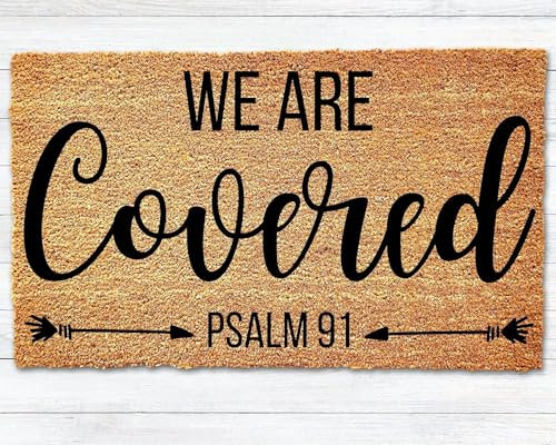 Flavas We Are Covered Door Mat,Psalm 91 Door Mat,Christian Doormat,Religious Door Mat,Welcome Mat,Closing Gift,Housewarming Gift,Psalm Decor Decoration,36x24 Inch
