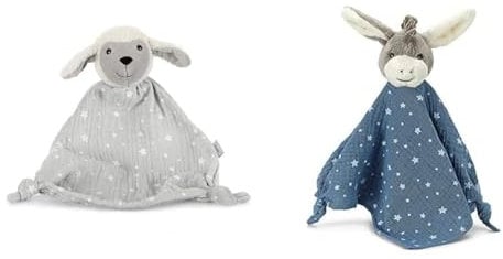Sterntaler 3221968 Kuscheltuch Schaf Stanley, Alter: Für Babys ab dem 1 Monat, Größe: 30 cm, Farbe: Grau/Weiß & Schmusetuch Esel Emmi, Blau, 1 Stück (1er Pack)