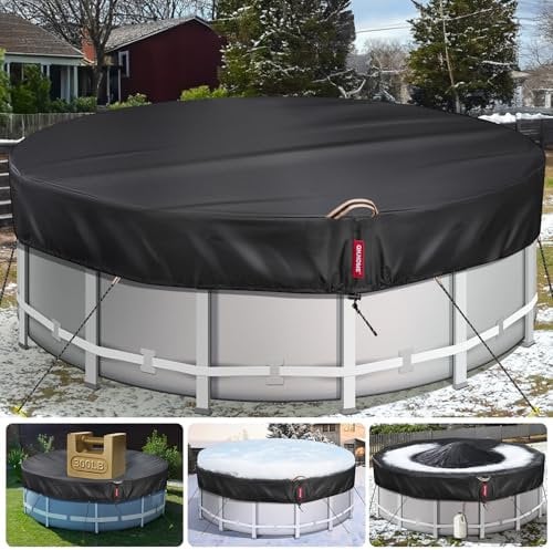 12Ft Winter Round Pool Cover with 738N Strong Tear Resistant [600D Upgrade Extra Dense Heavy Duty Fabric] Swimming Pool Cover for Above Ground Pools, Solar Pool Cover with Fade Resistant, Windproof
