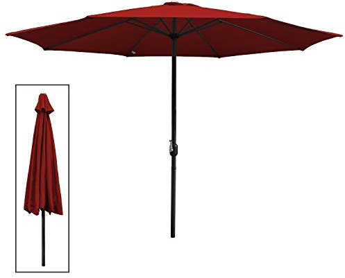 Eulenke Parasol de jardin, protection UV, en polyester, imperméable et résistant aux taches, parasol de marché sans support, rouge, Ø 350 cm