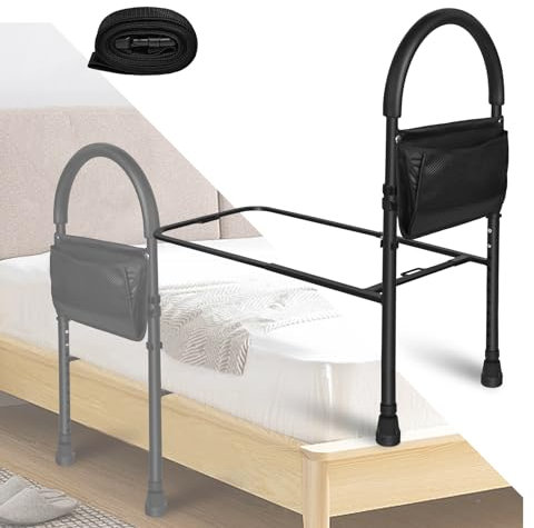NAIZY Aufstehhilfe Bett Haltegriffe Hilfsmittel für Senioren 83-113cm Höhenverstellbar inkl. Aufbewahrungstasche Anti-Rutsch Bettgriff, Pflegebett Bettgitter Zubehör für Erwachsene Behinderte