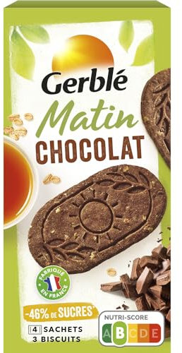 Gerblé Biscuits Matin Chocolat aux Céréales Complètes, Réduits en Sucres, Riches en Fibre, Sans Huile de Palme, 200g, 221590