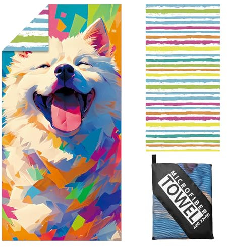 Giyim Strandtuch XXL - 180 x 100 cm Mikrofaser Handtuch mit Tasche, Saugfähig und Schnell Trocknende Strandhandtuch, Weiches & Leichtes Beach Towel für Strand, Schwimmen (Hund)