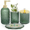 Ensemble d'accessoires de salle de bain 4 pièces en verre vert sauge avec distributeur de savon lotion, support de brosse à dents, porte-savon, ensemble de décoration de salle de bain doré, cadeau