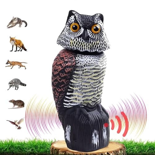 Wackelkopf Eule Vogelschreck, Vogelscheuche Balkon Eule, Vogelabwehr Eule mit Ton, Gartendeko Figuren Eule als Taubenschreck Taubenabwehr, Wetterfest Eulen Lockvogel für Outdoor Terrasse