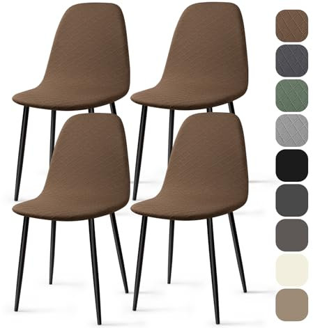 BalladHome Stuhlhussen 4 Stück Universal Stretch Stuhlbezug Jacquard Hussen für Stühle Abnehmbare Waschbar Esszimmerstühle Bezug Hussen für Küchenstühle Hotel Bankett (Braun, 4 Stück)-KL