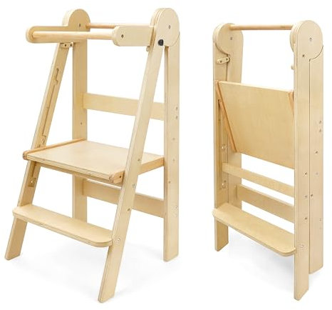 509 Lofty Foldable Learning Tower, Children's Kitchen Helper, Montessori, Step Stool, Foldable Convenient for Storage, 3 Height Standing Board Adjustment