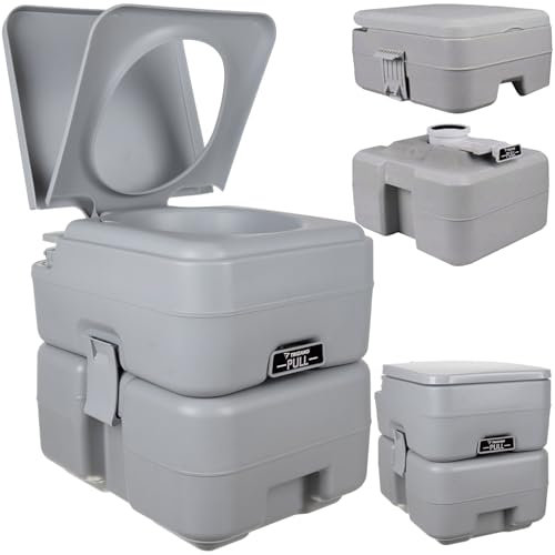 Mobile Camping Toilette mit Deckel Campingtoilette mit Deckel Spültank 12 L Abwassertank 20 L Angenehme Sitzhöhe 120 Kg Tragkraft für Wohnmobile Boots Garten Hygienisch, Geruchsdicht