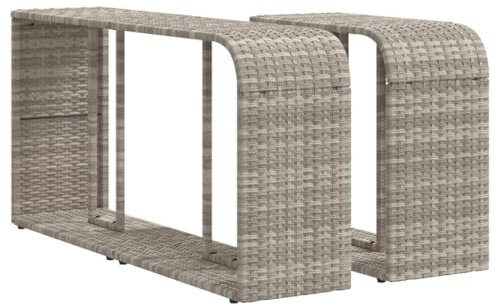vidaXL Outdoor Regal 2 Stk., Standregal mit viel Stauraum, Gartenregal mit Stahlrahmen, Terrassenregal Gartenmöbel, Hellgrau Poly Rattan