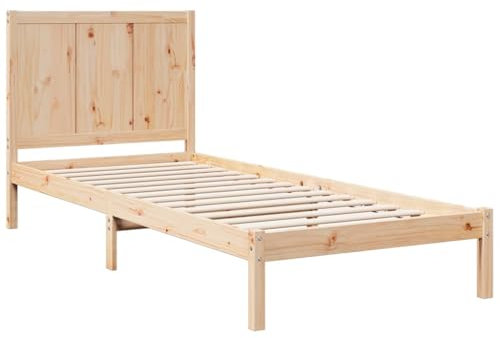 vidaXL Massivholzbett, Holzbett mit Kopfteil Lattenrost, Einzelbett für Schlafzimmer, Bett Bettgestell, Modern, 100x220cm Massivholz Kiefer