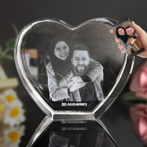 3D Kristall Foto, personalisierte Herzform Kristall Fotorahmen, individuell graviert mit Ihrem Foto Geschenk, Personalisierte Jahrestag Geburtstag Hochzeit Geschenke für Familie Freunde Liebhaber