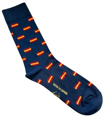 MIBANDERA Calcetines con Bandera de España - Fabricado en España (FR/ES, Números, 41, 45, Regular, Regular, Azul Bandera España)