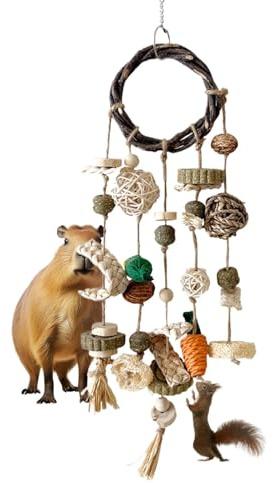Kausnacks für Kaninchen, Ring aus Holz und Rattan mit Snacks für Kaninchen, handgewebter Kaninchenkäfig, Kauleckereien zum Schleifen der Zähne