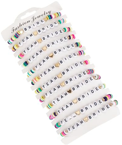 NICENEEDED 12-teilige JGA-Armbänder für Damen, elastische bunte Brautjungfern-Armbänder, JGA-Zubehör für Dates, Hochzeiten und als Begleitgeschenk