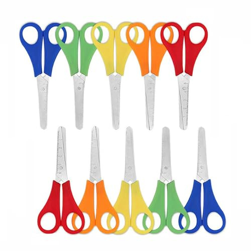 Scheren,10 PCS Kinderscheren Bastelschere Sicherheitsschere Kinder Schulschere Kunststoffgriff Scherens mit cm Skala Scherens Vorschule Ausbildung Schere für Sammelalbum Kunst DIY Handwerk