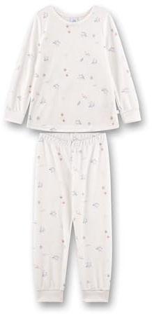 Sanetta Mädchen-Schlafanzug Off-White Birds aus Nicki | Hochwertiger und bequemer Schlafanzug aus Nicki für Mädchen.