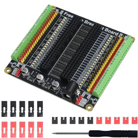 Freenove Universal Breakout Board Compatible with Arduino Nano Micro Raspberry Pi Pico 1 2 W ESP32 ESP8266, Terminal Block Shield Hat with Pin Header, GPIO Status LED, 5 V 3.3 V