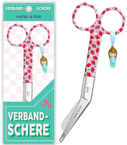 Nurse is Love Forbici Infermiere | Forbici Infermiera per Bendaggio | Forbici infermiera Curve, Punta Arrotondata. Rafforza Il Tuo Kit Pronto Soccorso, Infermiere Accessori. Fragola