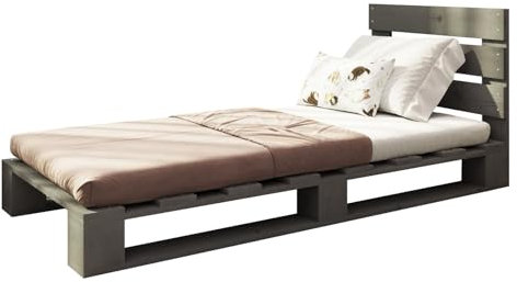 Lermowood Palettenbett M1 aus Holz 80 x 200 cm Grau mit Kopfteil Holzbett 20cm Stabiles Seniorenbett Kinderbett Jugendbett Gästebett erhöhtes Einzelbett Bettgestell Futonbett Komforthöhe Naturholz