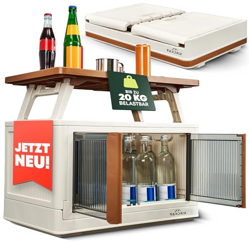 VANDRIX Campingschrank faltbar mit Tischfunktion – Ultraleicht (3,9 kg), in 1 Min. aufgebaut, wetterfest, 20 kg Traglast, stabil auf Sand/Kies, ideal für Vanlife, Zelt & Outdoor Reisen
