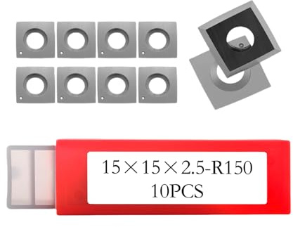 ALUYEH Lot de 10 couteaux à lame carrée en carbure de tungstène pour tête de coupe hélicoïdale, 15 x 15 x 2,5 mm Angle 30° R150 Rayon Outil de tournage en bois de rechange