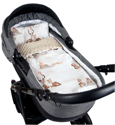Babylux Babydecke Minky PLÜSCH Kuscheldecke 75x60cm + Kissen 35x30cm | 2-TLG Set für Kinderwagen, Wiege, Babyschale, Neugeborene (MP133 - Beige + Frühlingsmelodie)