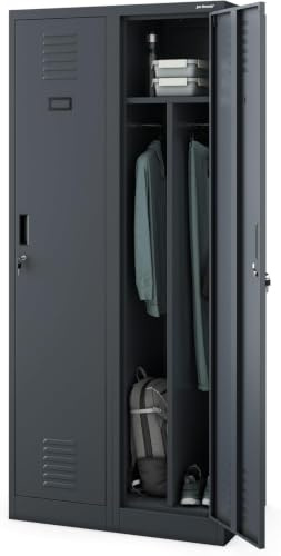 Jan Nowak Spindschrank Umkleideschrank Metall 2 Abteile 180x80x50 cm | Personalschrank, Kleiderschrank, Schließfachschrank, 2 Abteile, Kleiderstange, Trennwände, Lüftung, 4 Haken je Abteil