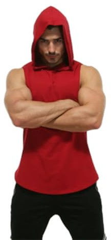 Tank Top Herren Leichte Weich Atmungsaktiv Hoodie Dünn Mode Casual Ärmellos T-Shirt Draussen Running Fitness Sportshirt L-Wine Red S