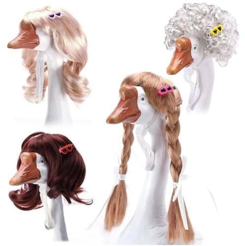 Aboiled 4 Pieces Porch Goose Wigs with Hair Clips, Cute Lawn Goose Statue Braid Wig, for Outdoor Costume Outfit