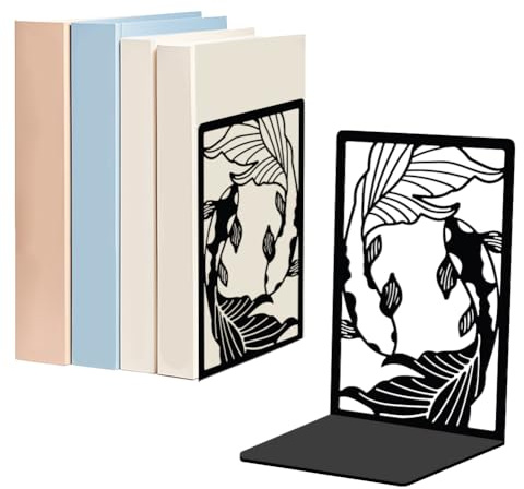 WADORN 1 Paire de Serre Livres Décoratifs en Métal de Poisson pour Étagères Serre Livres, Décoratifs en Métal Robuste Poisson D'Ornement Antidérapants Noirs de L pour Bibliothèque 13.5x11x20cm