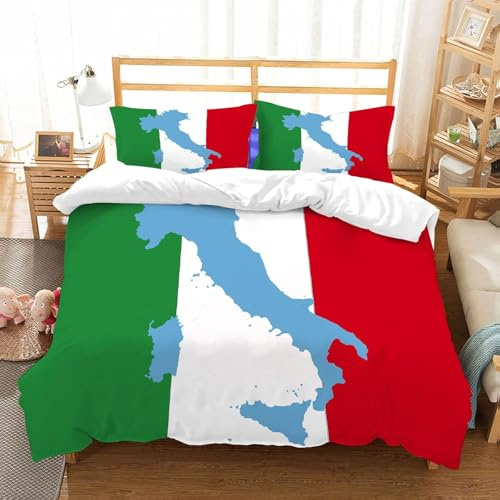 PUOJIEAT Bettwäsche 135x200 Italienische Flagge Weich Mikrofaser Bettwäsche-Sets Italienische Flagge Bettbezug mit 1 x Kissenbezug 80x80 cm 3D Bettzeug Set r.3489