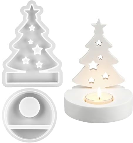 Kiiwah Stampi in Silicone per Natale con Base, Albero di Natale Stampi per Candele Portacandele Fai da Te per Natale