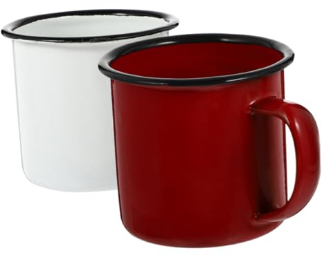 MUELODSIC 2 pezzi Tazze Smaltate Vintage in Stile Retrò Mug Leggeri e Facili da Pulire per Caffè e Acqua Casa e Ufficio Design Classico con Impugnatura Confortevole