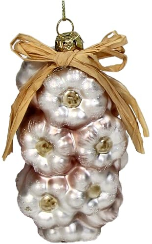HD Collection Christbaumschmuck Glas 10cm - Knoblauchzopf Aufhängen - Weihnachtsbaum Anhänger für Weihnachten - Christbaumanhänger & Weihnachtsbaumschmuck - Weiß