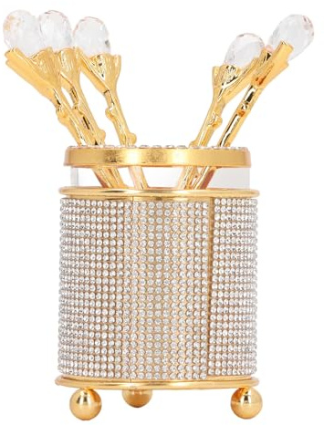 TOPINCN Gold Coffee Spoons Set 6PCS Dessert Spoons Set Tea Spoon with Rhinestone Glass Holder for Stirring Mixing Ice Cream Tea Coffee