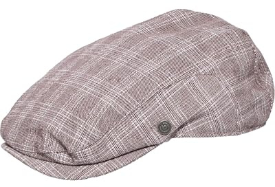 bugatti Herren Flatcap Karo | Leinen Baumwolle Sommer Cap | Leichte Schirmmütze Casual Pepper
