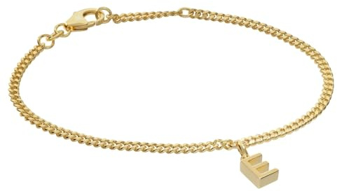 trendor Mädchen-Armband mit Buchstabe E 925 Silber Vergoldet 21602-E | diamantiertes Flachpanzerband, eleganter Armschmuck für junge Damen,