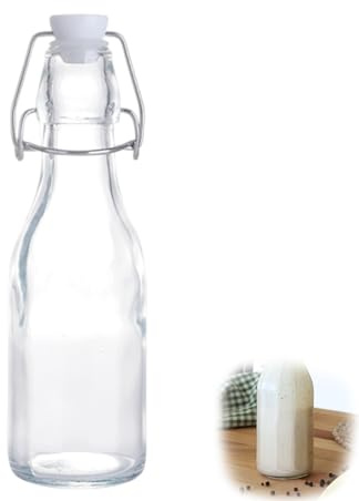 DXPETA Swing Top Bottles, Small Milk Bottle, Glass Bottles with Stoppers, Glass Milk Bottles with Lids, 250ml Water Bottle, Small Glass Bottles with Lids, 250ml Bottle, 20cm Height, 6cm Diameter