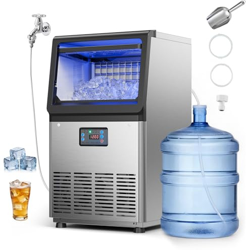 VEVOR Macchina per Ghiaccio in Acciaio Inox 41kg/24h Stoccaggio 3-6kg Bar | Autoportante, Funzione Autopulente, Display LED, per Preparazione Bevande Fredde, Casa, Bar, Caffetterie, Ristorante, Feste