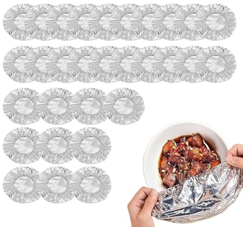 Generisch Plate Covers for Food - Effective Heat Retention, 30 Storage Pack with Elastic Band, Stretchy Aluminium Foil, Airtight Fresh Seal, Kitchen Lid for Grilling & Baking