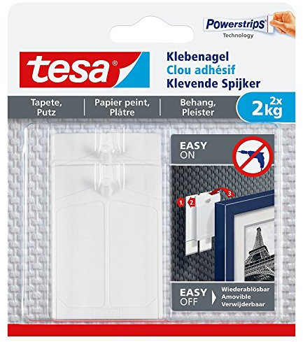 Clavos adhesivos tesa para papel pintado y yeso, ajustables, sujeción potente, 2 unidades., 2 kg / 6 Nägel [3er Pack]