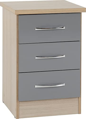 Seconique Nevada 3 Drawer Bedside in Grey Gloss/Light Oak Effect Veneer