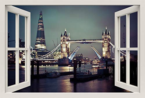 Unified Distribution London England Tower Bridge - Wandtattoo mit 3D Effekt, Aufkleber für Wände und Türen Größe: 92x61 cm, Stil: Fenster