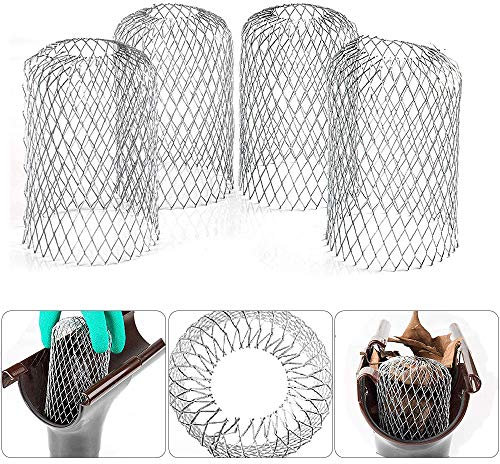 BUZIFU Filtros para Canalones y Bajantes 4 Protectores de Canalón de Aluminio Flexibles Rejilla para Desagüe Terraza Filtros de Canalones de Agua de Lluvia para Bloquear las Hojas, Ramas y Suciedad