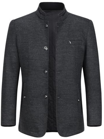 Allthemen Abrigos para hombre Chaqueta de manga larga con ajuste regular y cálido invierno casual ligero abrigo botón elegante Outwear gris 3XL