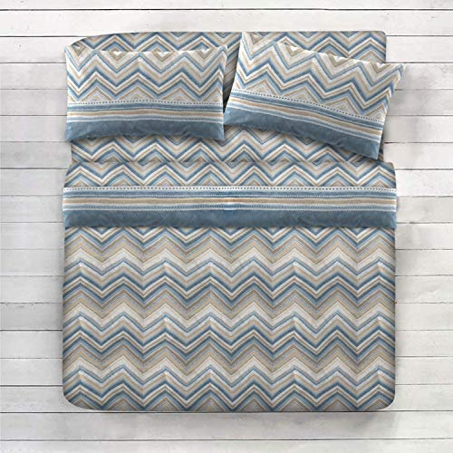 HomeLife Parure de Lit 90x190 Flanelle de Coton - Parrure avec Drap Housse 90x190 avec Coins, 100% Coton Chaud pour l'hiver + Drap Plat 1 Personne + 1 Taie Oreiller, Motif Rayures, Bleu